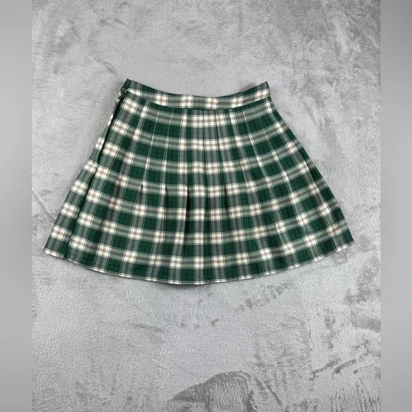 Urban Outfitters Pleated Mini Skirt X Small Green Plaid School Preppy Academia - Picture 8 of 14